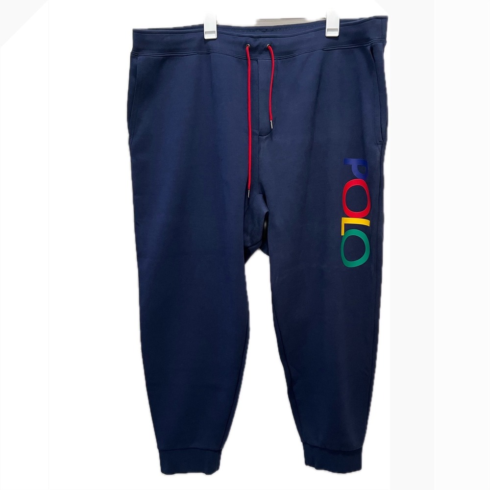 Polo Ralph Lauren Mens 4XB Navy Blue Multi Color Logo Jogger Sweatpants